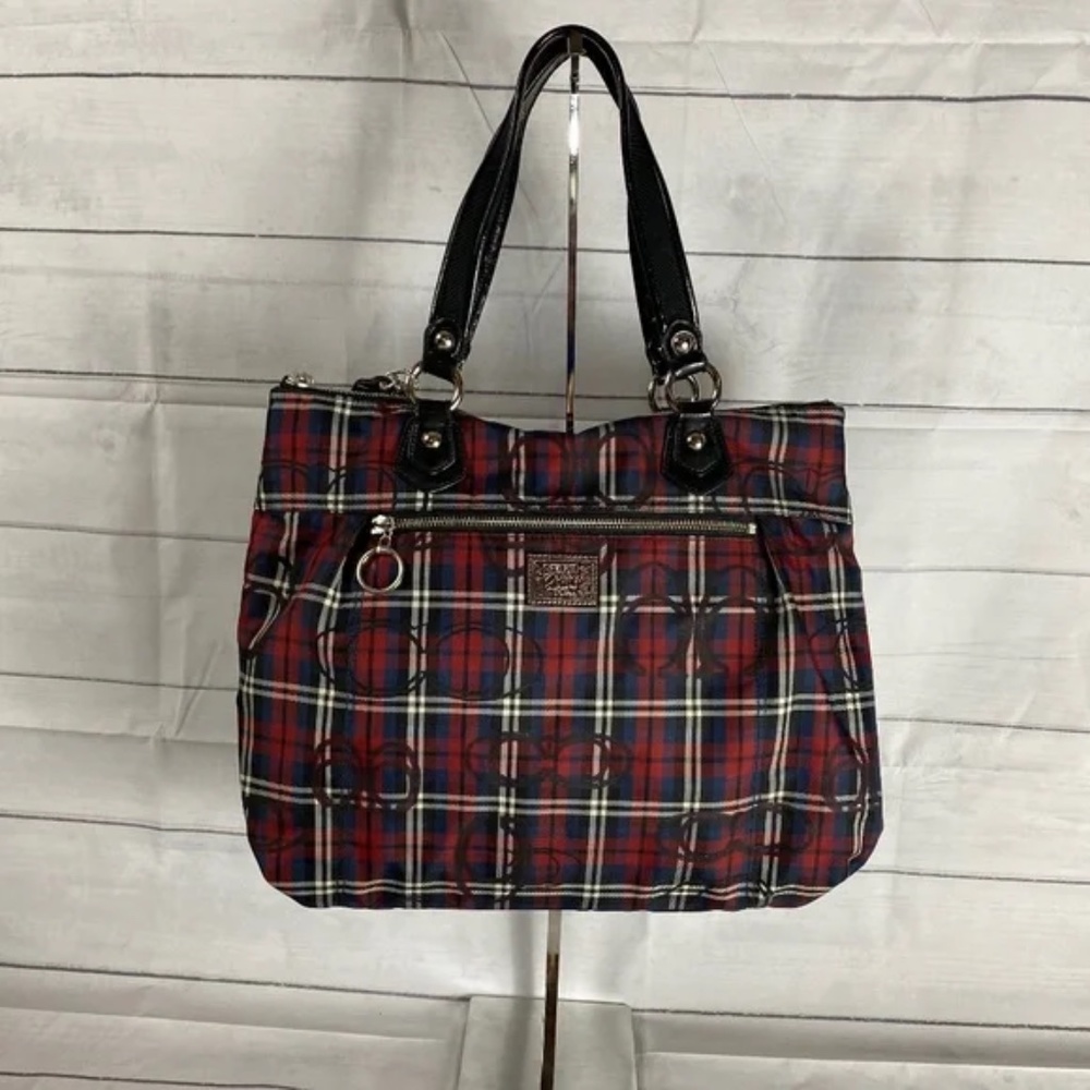 Coach Poppy Signature Tartan Plaid Tote Purse 14360